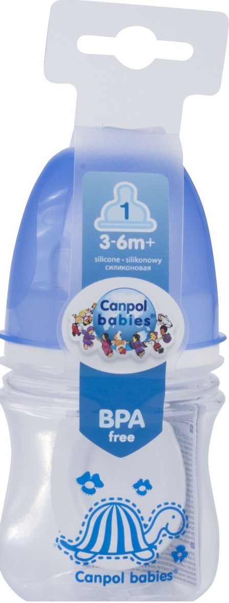 Бутылочка Canpol Babies Colourful Animals 35/205, 120 мл. в наборе с соской, синяя  